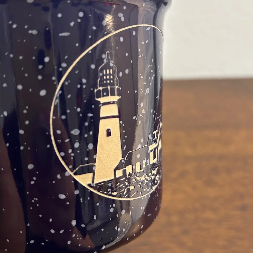 L.L. Bean Large Blue Speckled Ceramic Stoneware 16oz. Lighthouse Coffee Tea Mug